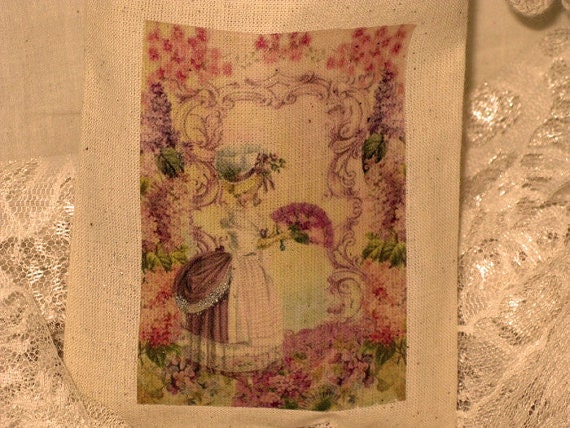 French Market Marie Antoinette Muslin Party Favor Gift Pouches Adorned with Glitter ECS