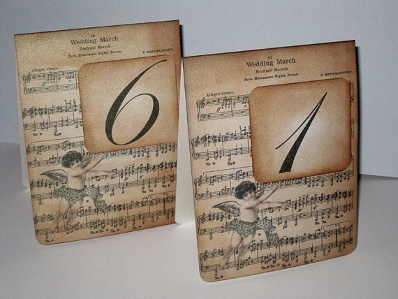 Vintage Style Paris Music Notes Cherub Luxury Table Numbers/Names Wedding Original Design