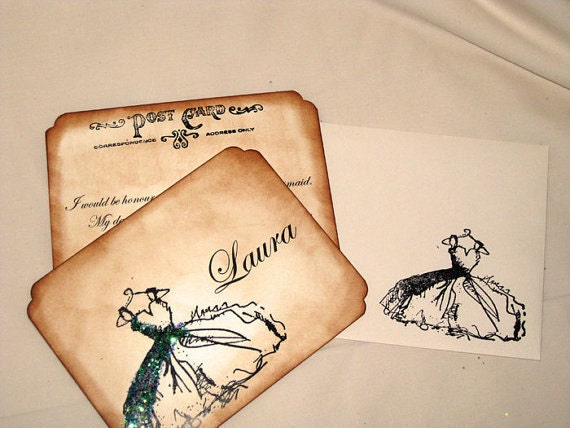 Vintage Style Personalized Bridesmaid Maid of Honor Carte Postal Thank You Save the Date Wedding
