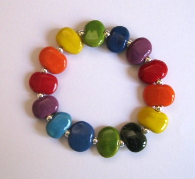 Kazuri Bead Bangle, Beaded Bracelet, Fair Trade Ceramic Beads, Rainbow Colored