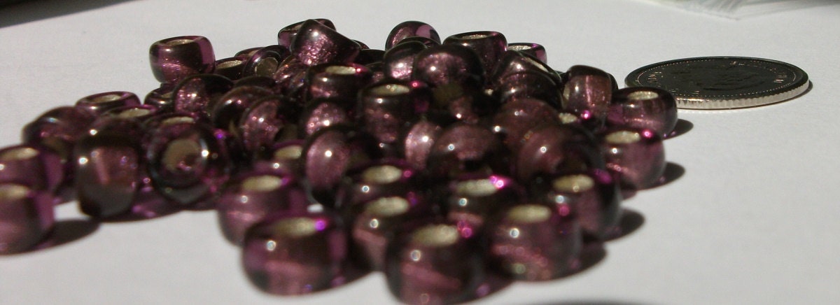 6mm Dark Amethyst Czech Glass Roller Pony Beads, Large Hole Bead, 20