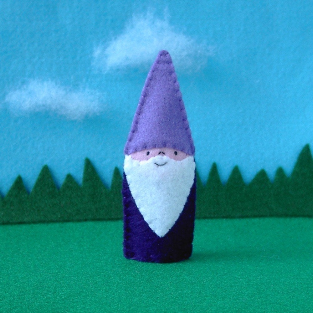 Gnome Finger Puppet with Purple Hat