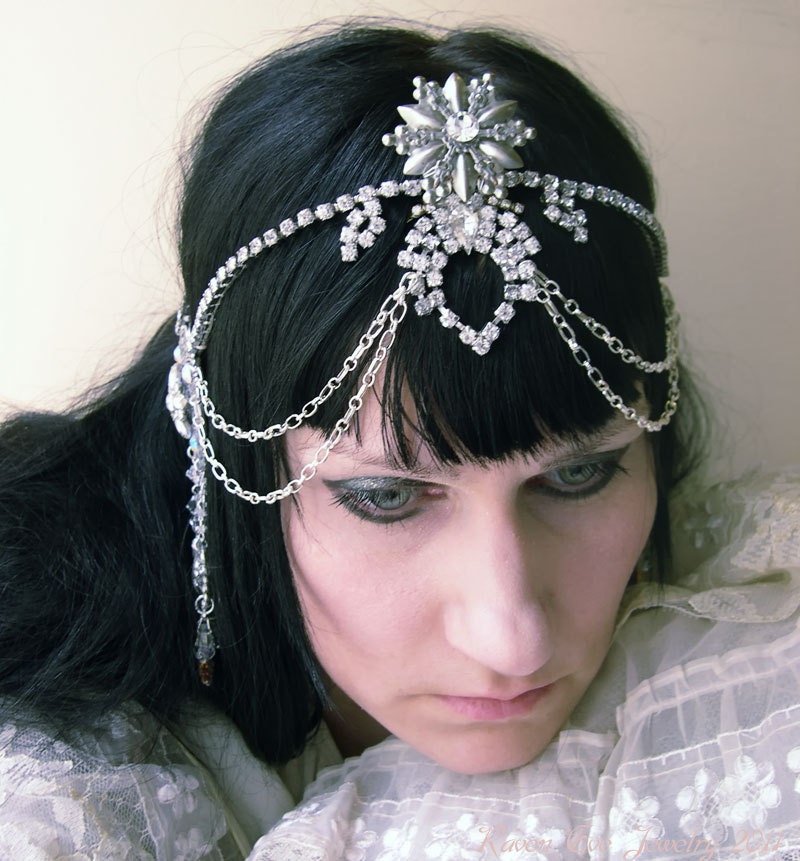 Custom Crystal Art Nouveau Mucha Rhinestone Headdress exclusive by Raven Eve Jewelry