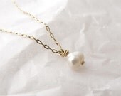 tiny pearl necklace - a tiny freshwater pearl drop on a delicate gold filled chain - cloudspotting by windowsill