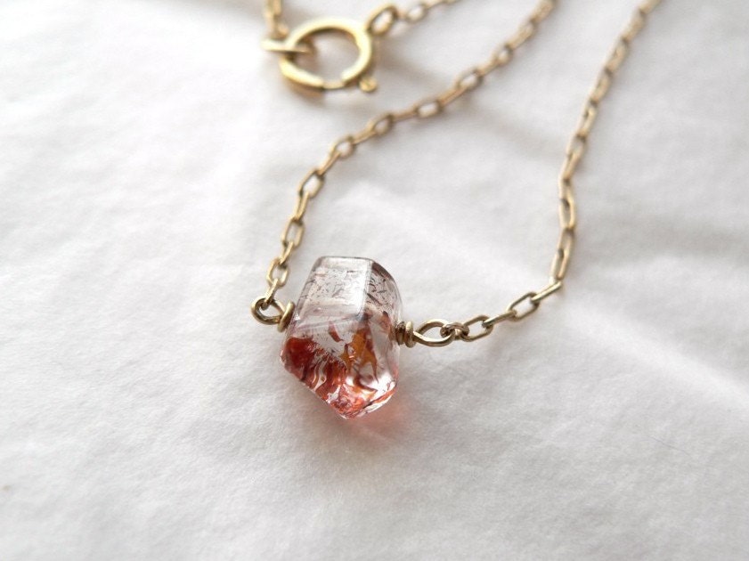 red raspberry quartz necklace- delicate gold necklace - simple gemstone pendant necklace - valentine's day jewelry by windowsill