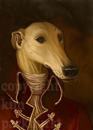 5x7 Greyhound Gentleman Elegant Portrait Silly Signed Print