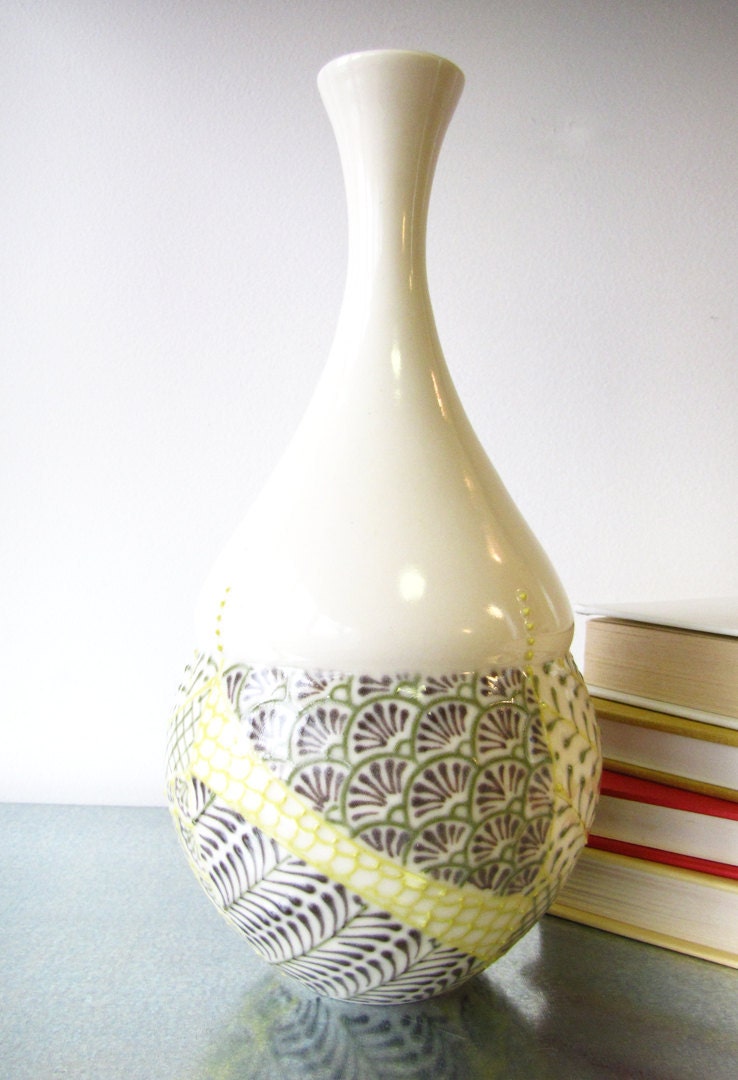 Large Arabesque vase in greens and brown