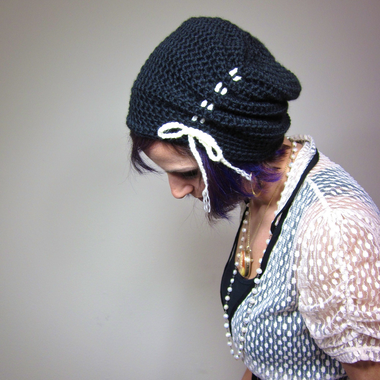 The Victorian Slouch Hat in Black - Womens Crochet Hat