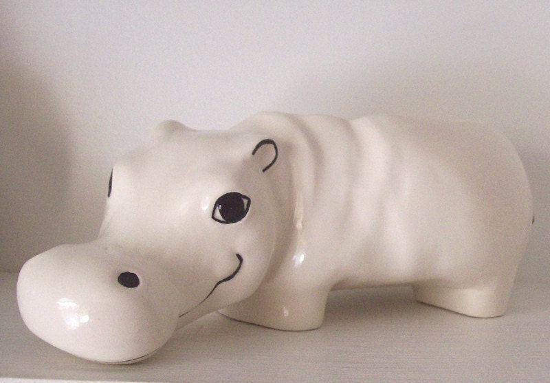 Ceramic Hippo Garden Planter Vintage Design White