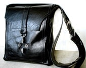 Black Leather Messenger with Antique Key - Unisex Deluxe Steampunk Bag  - MADE TO ORDER