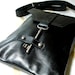 Black Leather Messenger with Antique Skeleton Key - Flat  Style - MADE TO ORDER