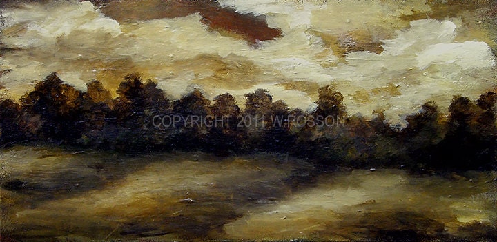 Buckskin Sky, Show Piece, Original Painting, Dark, Brown, Beige,Landscape Sky Clouds Field Trees Winjimir