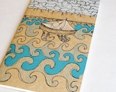 Lost Moleskine Cahier Journal . Large . Ruled . Viking Ship . Blue Sea Ocean Waves . Grey Clouds