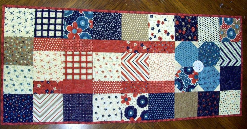 Quilted Table Runner - Country Red White and Blue