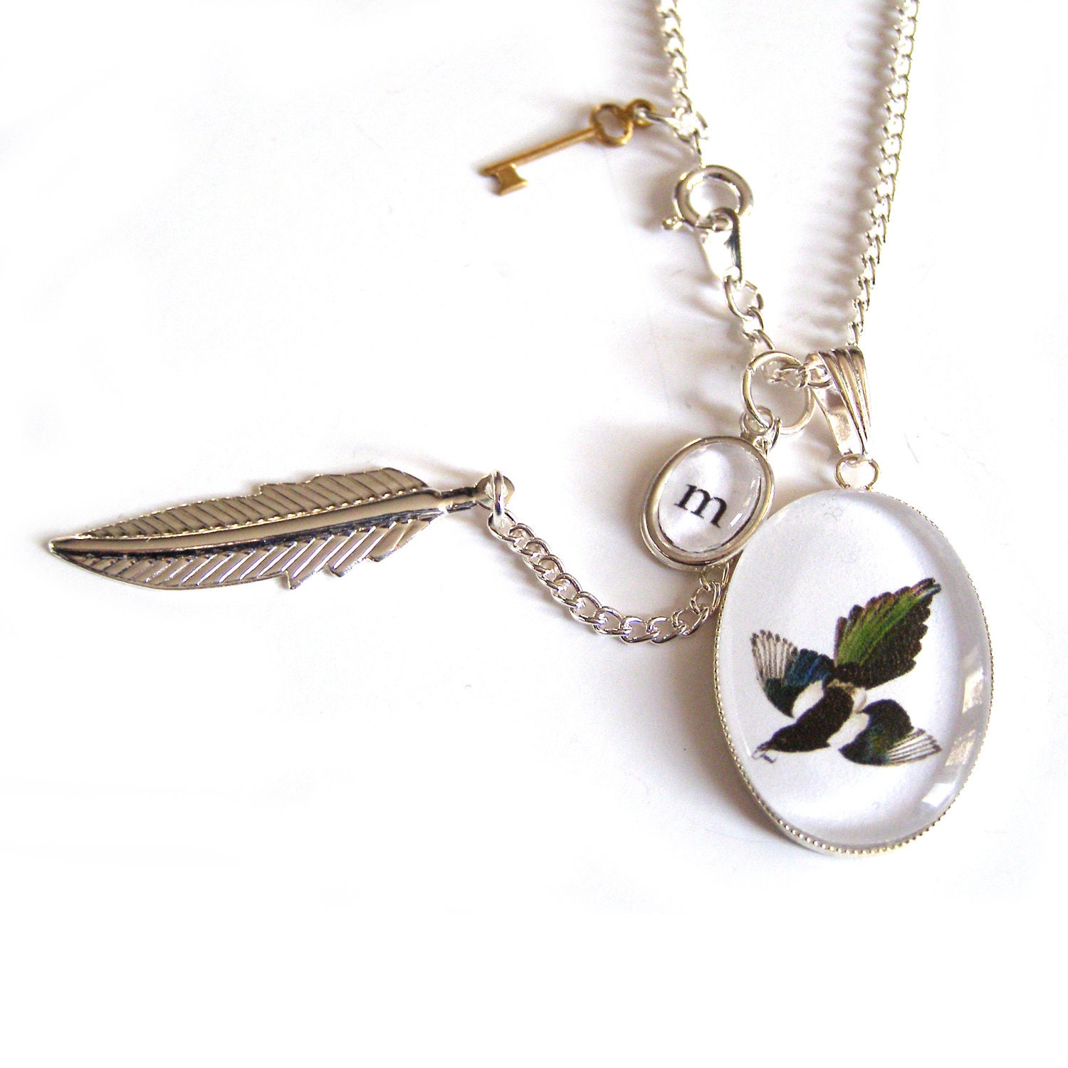Initial Necklace .. The Thieving Magpie .. personalised silver plated charms and gemstones