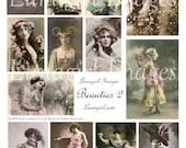 BEAUTIES, digital collage sheet, vintage images, photos, women, romantic, altered, art, ephemera, showgirls, divas, DOWNLOAD