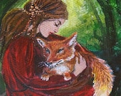 Freya and the Fox Pagan Mythology Goddess Art 8x10 Print