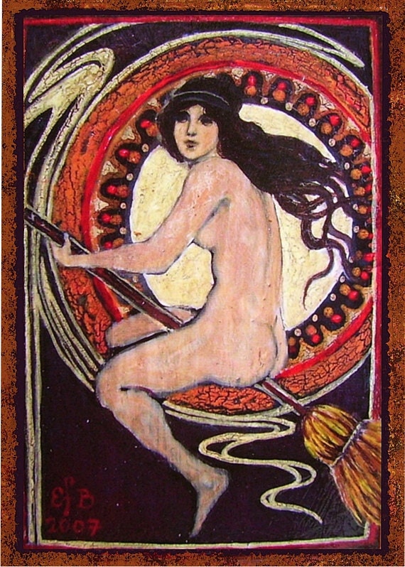 Little Nude Nouveau Witch - 5x7 Blank Greeting Card