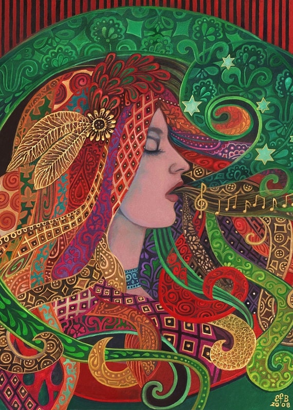 Mezzo Goddess - Art Nouveau Gypsy 5x7 Blank Greeting Card