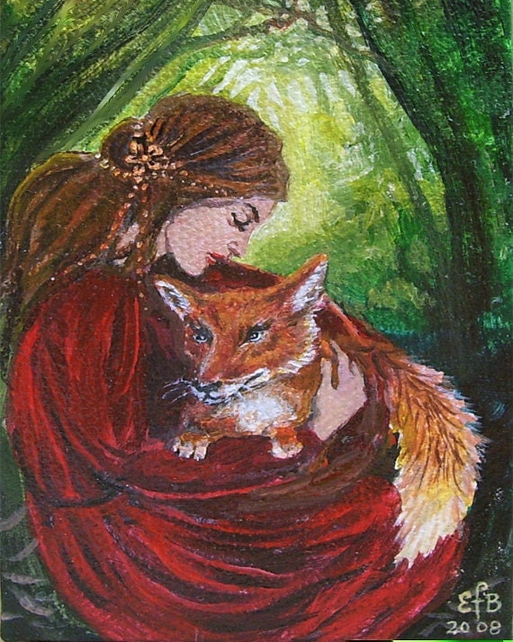 Freya and the Fox Pagan Mythology Goddess Art 8x10 Print