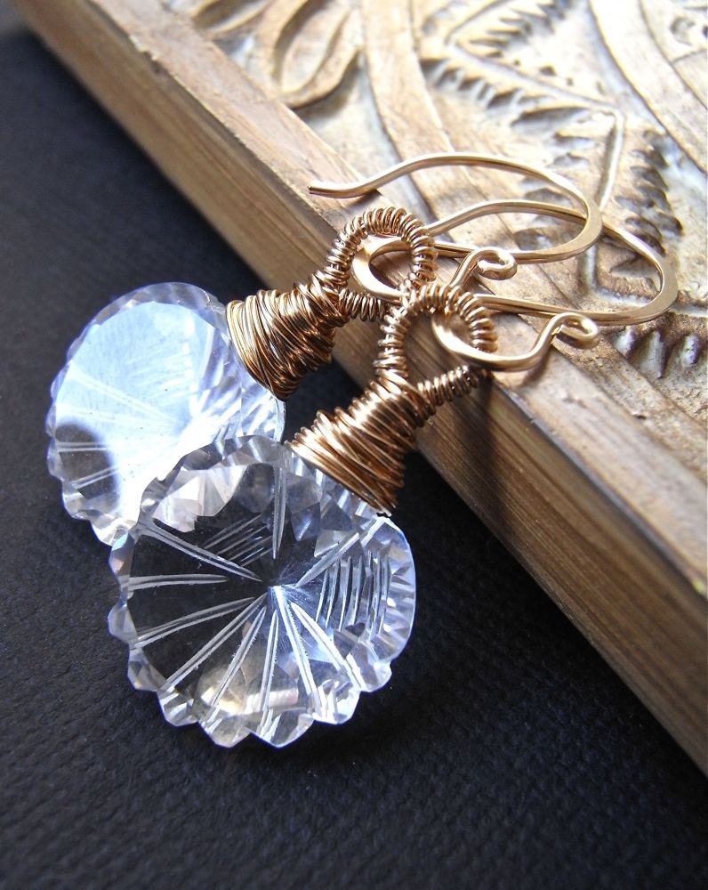 Earrings - goldfill, rock crystal quartz, carved, AAA gemstone  - Tilda