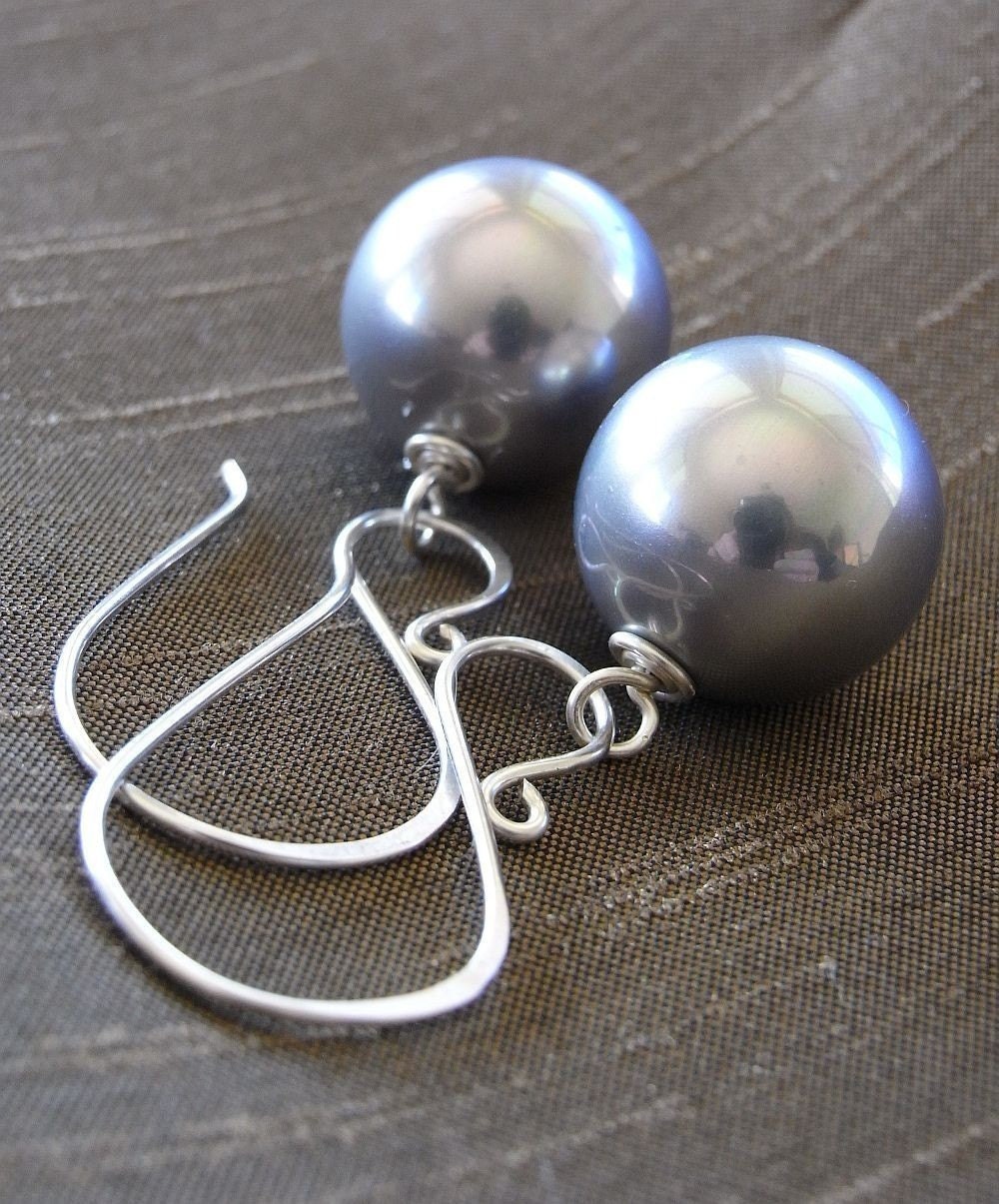 Earrings - sterling silver, South sea shell pearl, modern design - Mercurial
