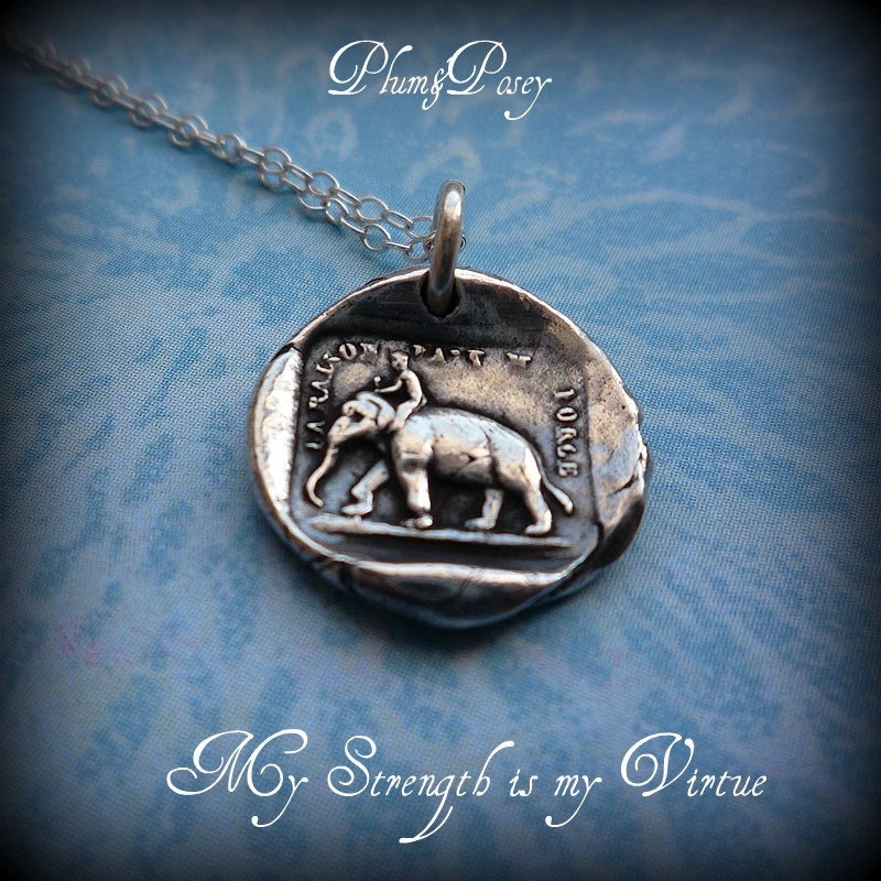 Elephant wax seal necklace from antique french seal