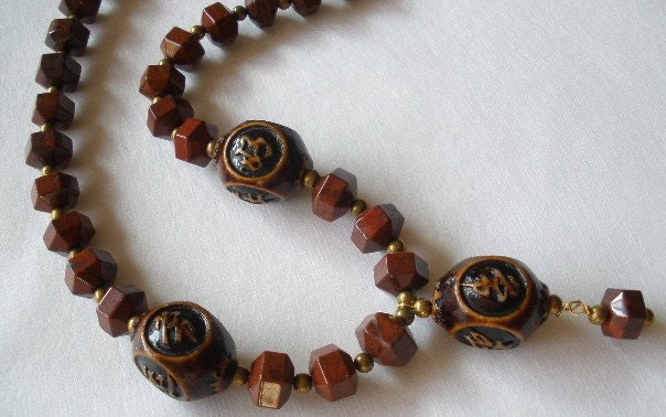 Good Fortune Brown Jasper and Wood Necklace