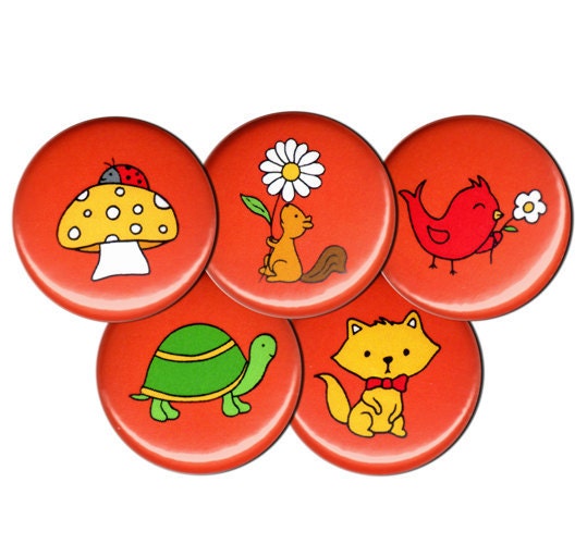 Happy Critters Pin Set of 5 One Inch Pinback Buttons