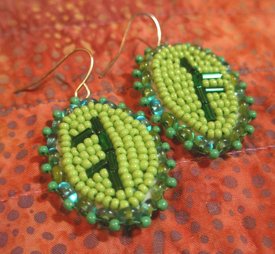 Bead Embroidered Leaf Earrings