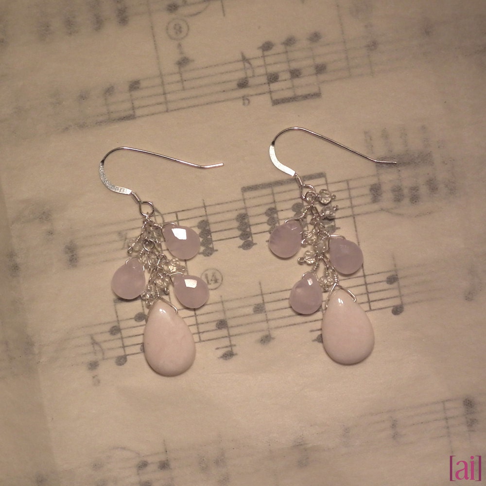 Elly - Pink opal, rose quartz, and white topaz earrings