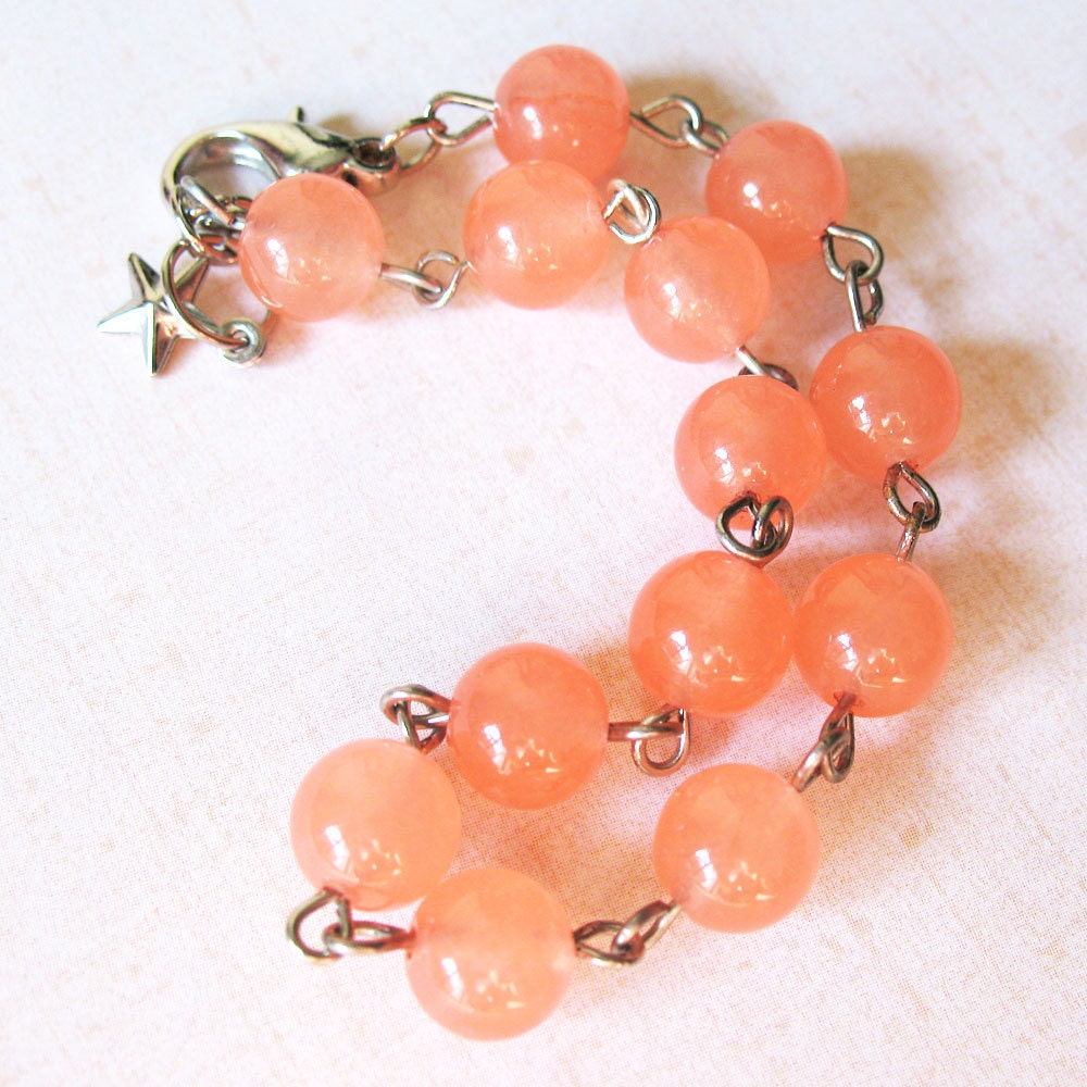 MARKED DOWN Peach Orange Beaded Candy Jade - Bead Bracelet