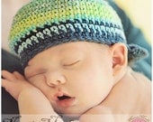 Baby Hat, Boys Hat, Crochet Hat, Newborn Stripes Beanie with Brim - country stripes indigo, newsboy newsgirl, Free US Shipping