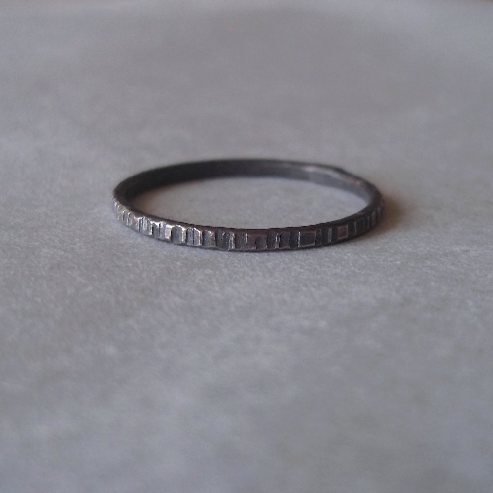 Tiny Stoneless Stacker - One Sterling Silver Stacking Ring - Blackened - Rustic