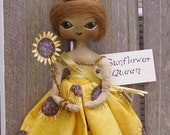 Primitive Doll  Folk Art  Sunflower Queen