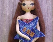 Mermaid Doll  Primitive Americana Folk Art Patriotic