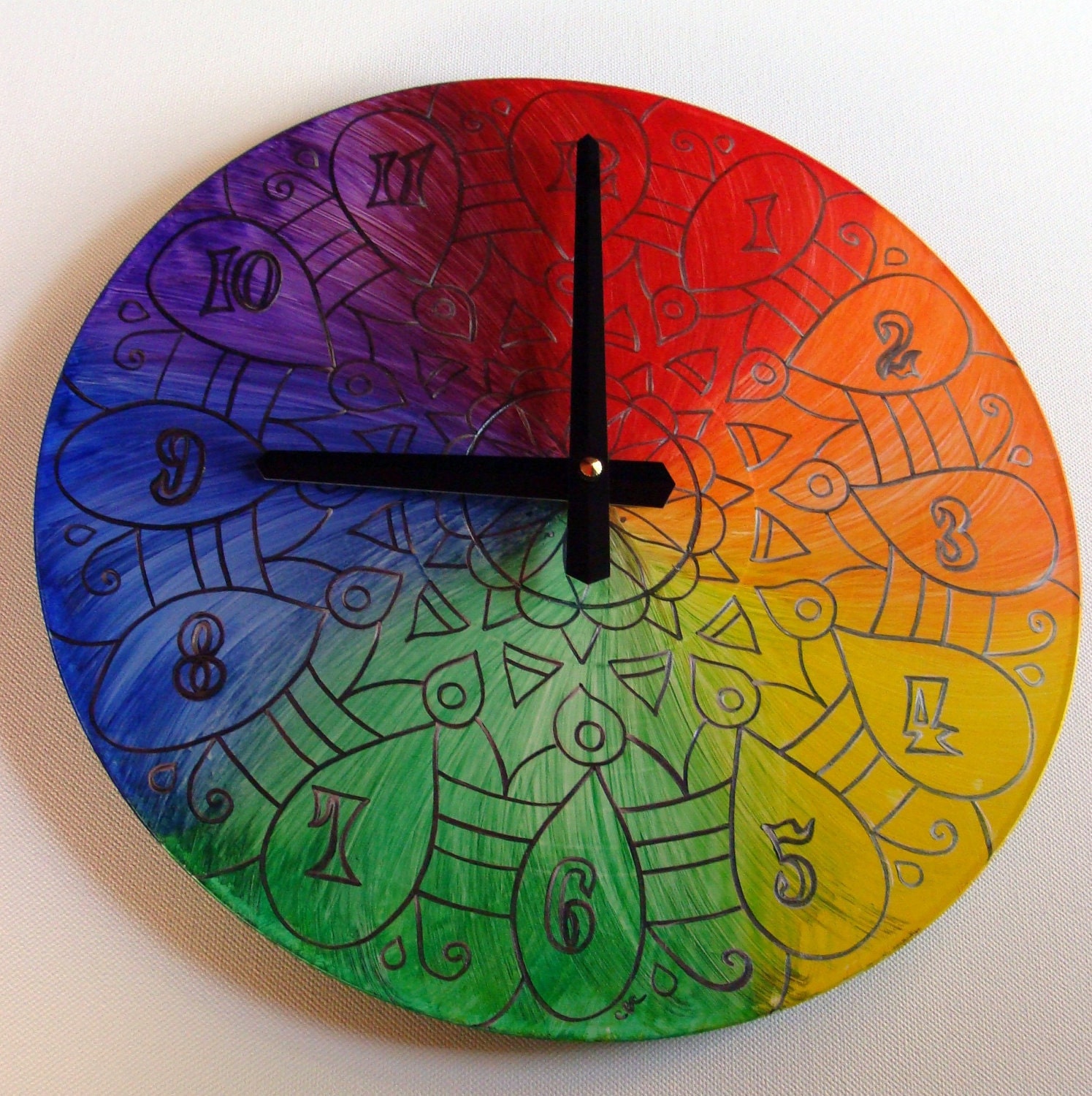 Rainbow Clock With a Silver Lining - Geometric Mandala Clock Hand Painted on Recycled Vinyl Record  - LGBTQ Pride Marriage Equality