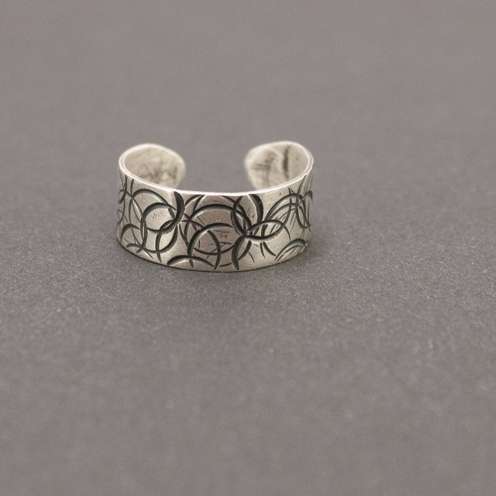 Toe Ring Circles Silver Sterling Adjustable Wide Band Toering