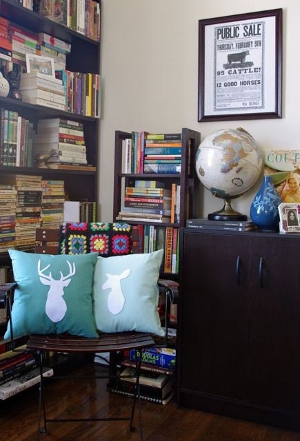 Buck Head Deer Pillow - Custom Color - Sea Green with White