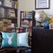 Sea Green & White Pillow Cushion - Deer Head 14X14
