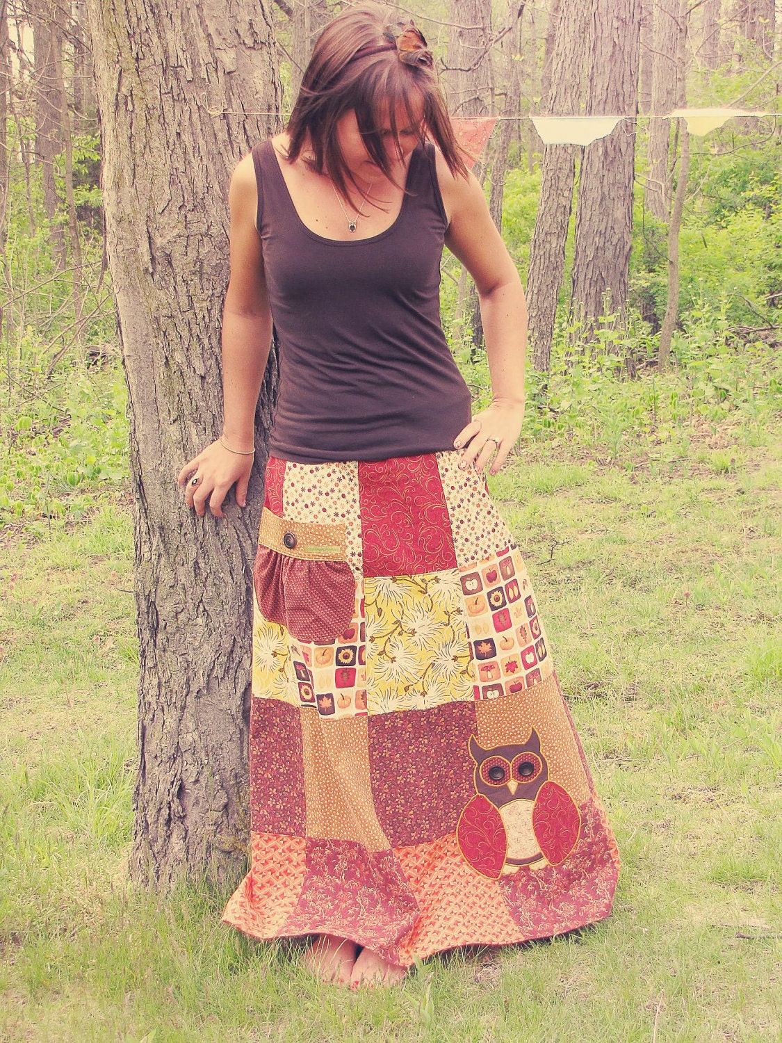 Reserved for Kyria J Patchwork Owl Skirt