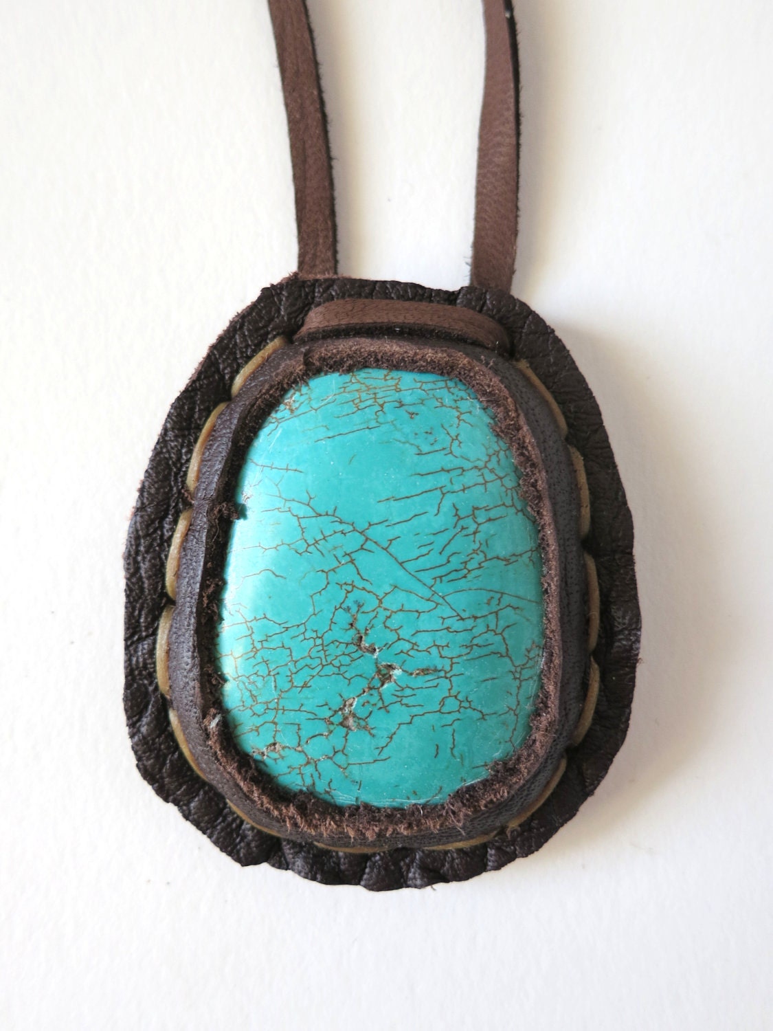 Turquoise mens womens leather necklace unisex