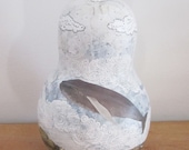 Whale Art Vase , Mixed Media Collage Table Art , Whimsical Art One of a Kind