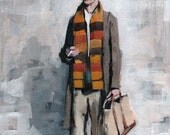 Art Print Fashion Figure Man Scarf Color Overcoat 9x12 on 11x14 - Clothed Figure Study 6 by David Lloyd