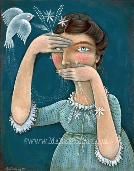 Victorian bird and girl art print, "The Whimsy Bird"