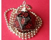 Dungeons and Dragons - D20 Dice Pendant -  Space - Black White Red Geek Gamer DnD Role Playing RPG