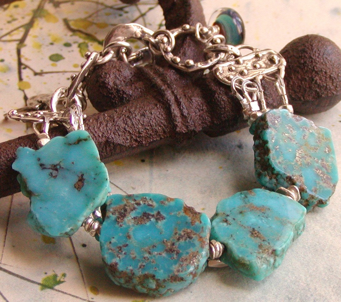 Chunky Turquoise Bracelet - Multi Strand Bracelet, Sterling Silver Jewelry