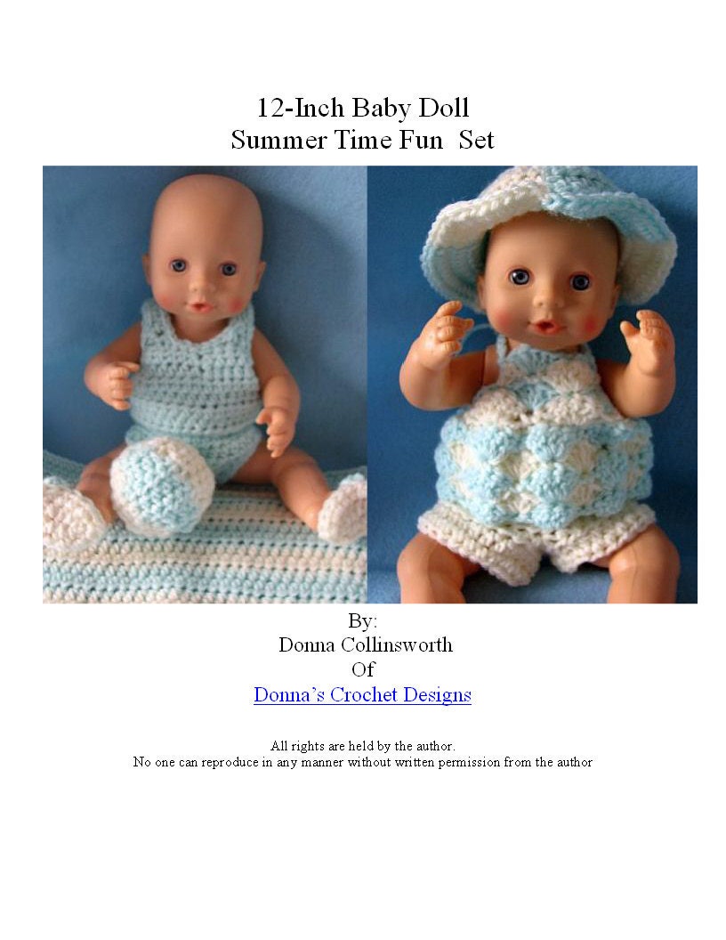 Items similar to Crochet Pattern 12inch Baby Doll Summer Fun Play Set