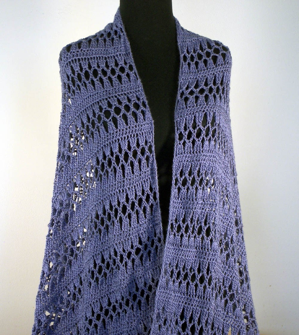 Crochet Lace Shawl Wrap Prayer Meditation, Blue Violet, Lavender, Mothers Day Spring Summer Fashion, Bamboo, Ready to Ship FREE SHIPPING