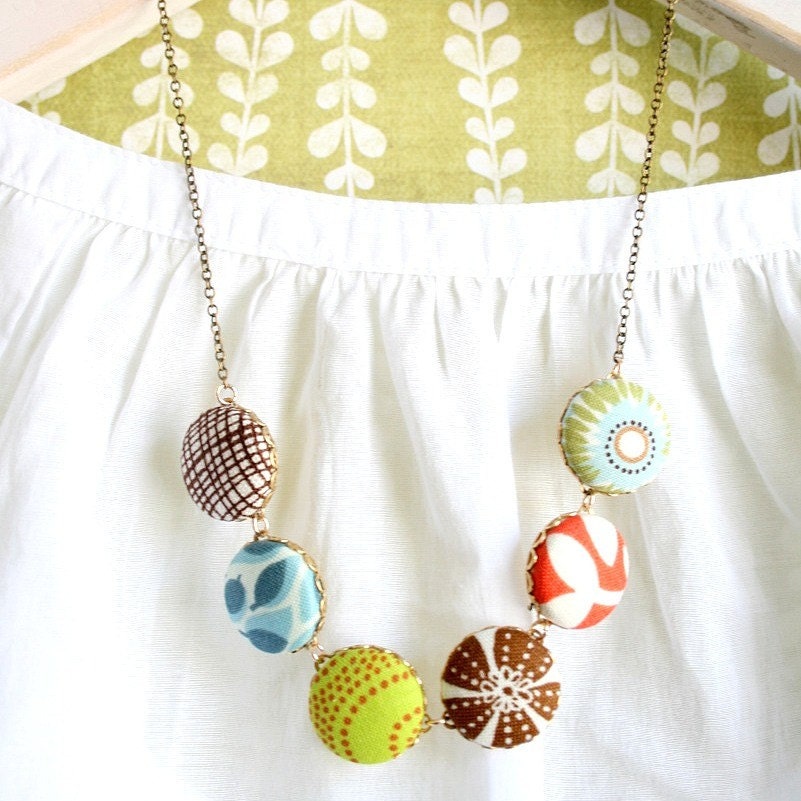Modern Up Cycled Textile Button Necklace - NestPrettyThingsShop